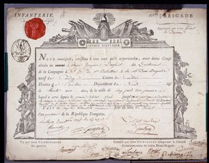 Revolução Francesa: documento oficial de congruência militar datado de 5 Prairial ano IV (24/05/1796) de um tenente da brigada do distrito de Cambrai. Arquivos departamentais de Nord Lille de Anonymous Anonymous