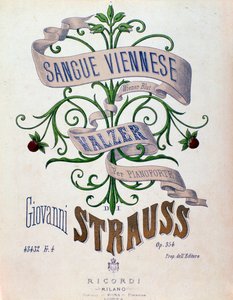 Frontispício da partitura musical de Sangue Vienense de Johann Strauss de Anonymous Anonymous