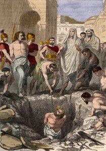 Gauleses enterrados pelos Romanos - Gravura do século XIX na "História Nacional ilustrada da França desde os tempos mais remotos até aos nossos dias" 1876 - Colecção privada de Anonymous Anonymous