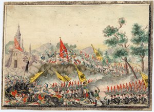 Guerra Rússia-Turquia de 1828-1829 - Exército russo capturou a fortaleza de Izmail (Ismail) em 1790 - Anónimo - 1829 - Aguarela sobre papel - 19x26 - Colecção Privada de Anonymous Anonymous