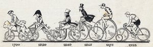 História da bicicleta: diferentes modelos de bicicleta de 1700 a 1928. Gravura em "Le petit journal illustrious". de Anonymous Anonymous