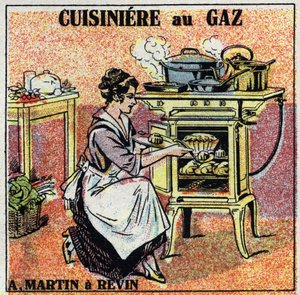 Aquecimento doméstico: Fogão a gás Arthur Martin. Ilustração anónima de 1925. Colecção privada. de Anonymous Anonymous