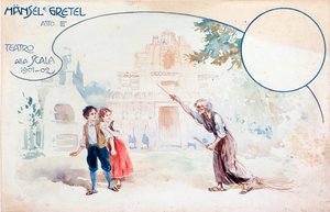 Ilustração da ópera Hansel und Gretel de Humperdinck , durante a apresentação no teatro alla Scala de Anonymous Anonymous
