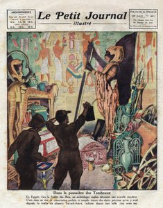 Em novembro de 1922, o egiptólogo inglês Howard Carter e Lord Carnarvon entrou pela primeira vez no túmulo do faraó Tutankhamun - Ilustração do "Le Petit Journal" 11/02/1923 (gravura) de Anonymous Anonymous