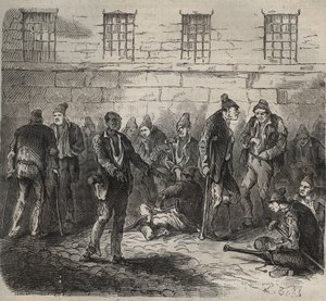 Forças doentes no Toulon Bagne, no século XIX. Gravação em "Histoire des bagnes depuis leur création à nos jours" (1877) de Pierre Zaccone (1817-1895) (Colonia Penale - colônia penal). Coleção particular. de Anonymous Anonymous