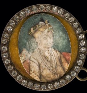 Jalaluddin Muhammad Akbar - Retrato de Akbar, o Grande (1542-1605), Imperador Mughal - Anônimo - Aquarela, Guache no chifre - Museo del Prado, Madrid de Anonymous Anonymous
