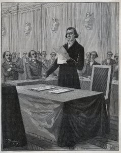 Jean Baptiste (Jean-Baptiste) Andre Dumas (1800-1884) químico francês apresentou à Academia de Ciências o seu relatório sobre a invenção Ruolz e Elkington. Gravura de 1885 em "Les arts et metiers illustres" de Adolphe BITARD. de Anonymous Anonymous