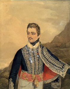 Jozef Antoni Poniatowski (1763-1813) - Príncipe Jozef Poniatowski - Anónimo - 1807 - Aguarela, Gouache sobre Papel - 26,5x21 - Colecção Privada de Anonymous Anonymous