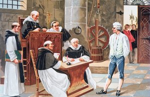 Sentença no Tribunal de Ginebra do teólogo espanhol Miguel Serveto, condenando-o a ser queimado na Estaca por Heresia em 1553 de Anonymous Anonymous