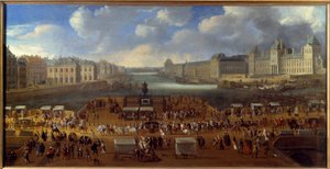 Le Pont Neuf visto da entrada da Place Dauphine, passagem de um cortejo na ponte em 1669 Pintura anônima. Sol. 0,81x1,62 m Paris, musee Carnavalet de Anonymous Anonymous