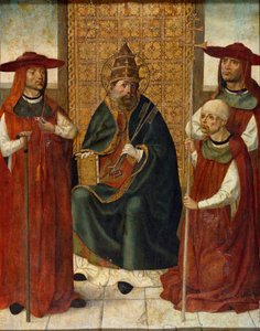 "Le cardeal Pedro González de Mendoza priant aux cotes de saint Pierre" (Cardeal Pedro González de Mendoza (1428-1495) rezando diante de São Pedro) Peinture anonyme 1490-1495 Museo del Prado, Madrid de Anonymous Anonymous