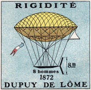 Les balloons: ballon haubanne de Henri Dupuy de Lome (1816-1885) em 1872. Ilustração anônima de 1925. Coleção particular. de Anonymous Anonymous