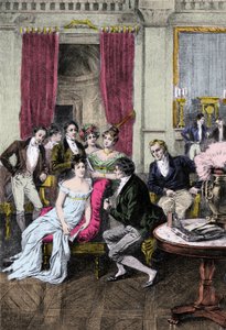 Salão de Liteira: "Em torno da Madame Recamier" Madame Juliette Recamier (1777-1849) rodeada de personalidades literárias e políticas: Charles Nodier (1780-1844), François Rene Visconde de Chateaubriand (1768-1848), Sophie Gay (1776-1852), Benjamin Constan de Anonymous Anonymous