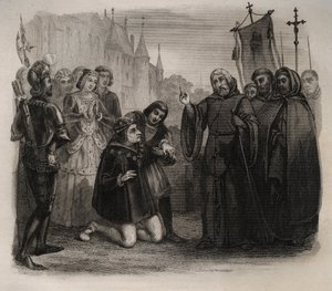Luís XI (1423-1483) pedindo sua guerrilha a François de Paule (1416-1507) Gravura de 1846 em "Vidas dos Santos". Coleção privada. de Anonymous Anonymous