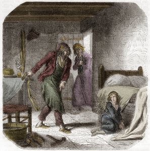 Luís XVII (1785-1795) no Templo, com seu geolier o sapateiro Antoine Simon - Gravura em "Histoire des Girondins" de Alphonse de Lamartine (1790-1869) 1865-1866 - Coleção particular de Anonymous Anonymous