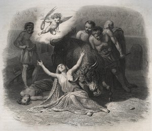 Martírio de São Blandino de Lyon e Pôntico na arena em 177, durante as perseguições dos primeiros cristãos. Gravura a partir de 1846 em "Vidas dos Santos". Coleção privada. de Anonymous Anonymous