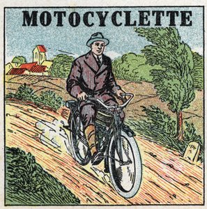 Tração mecânica: motocicleta. Ilustração anónima de 1925. Coleção particular. de Anonymous Anonymous