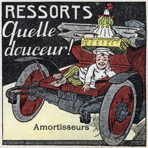 Tração mecânica: molas de choque de um automóvel. Ilustração anónima de 1925. Colecção privada. de Anonymous Anonymous