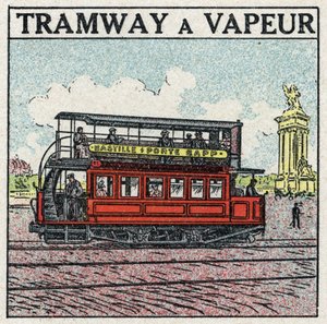 Tração mecânica: o bonde a vapor surgiu em Paris no final do século XIX na linha da Bastilha - porta Bapp. Ilustração anónima a partir de 1925. Coleção particular. de Anonymous Anonymous