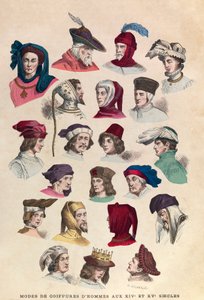 Penteados masculinos nos séculos XIV e XV em Paris: Chapéus e toucas de homem de Anonymous Anonymous