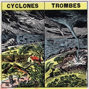 Meteorologia: ciclones e troncos (tornados). Ilustração anônima de 1925. Coleção privada. de Anonymous Anonymous