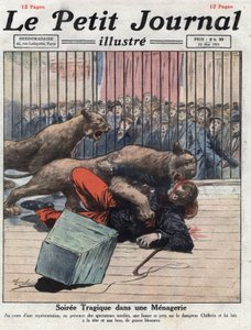 Miscelânea: um acidente durante um espectáculo num menagerie, uma leoa fere seriamente o domador. Ilustração retirada do "Le petit journal" de 15/05/1921 Privee Collection de Anonymous Anonymous