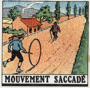 Movimentos: movimento de sacudir. Uma criança a brincar com um aro. Ilustração anónima de 1925. Coleção privada. de Anonymous Anonymous