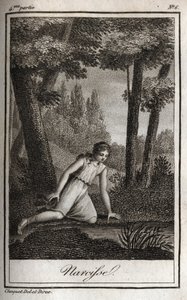 Narcisse contemplando sua reflexão (Narciso) Gravura de 1819 em "Lettres a Emilie sur la mythologie" de Charles Albert Demoustier (1760-1801). Coleção particular. de Anonymous Anonymous