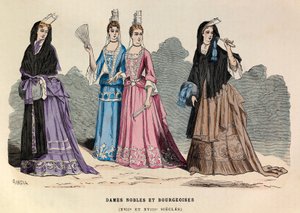 Fatos de nobreza e burguesa nos séculos XVII e XVIII - Nobre mulher do século XVII - coleção particular de Anonymous Anonymous