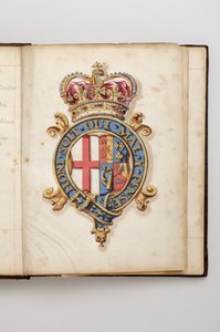 Ordem da Jarreteira: Livro de Estatutos que pertenceu a Charles Fitzroy, Duque de Grafton - Armas reais dos Hanovrianos de 1714 até 1801 (manuscrito em aquarela, séc.XVIII) de Anonymous Anonymous