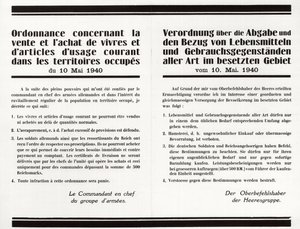 "Portaria relativa à compra e venda de alimentos e artigos de uso comum nos territórios ocupados" - cartaz bilíngüe franco-alemão de Anonymous Anonymous