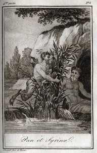 Pan e a ninfa Syrinx transformadas em canas (Pan e Ninfa Syrinx). Gravura de 1819 em "Lettres a Emilie sur la mythologie" de Charles Albert Demoustier (1760-1801). Coleção privada. de Anonymous Anonymous