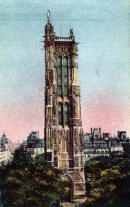 Paris: a Torre Saint Jacques (Saint-Jacques) realizada em 1523. Fotografia de 1920 no "Álbum Artístico" da cidade de Paris. Coleção particular. de Anonymous Anonymous