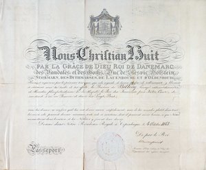 Passaporte do Rei da Dinamarca Christian VIII data de 1845. de Anonymous Anonymous