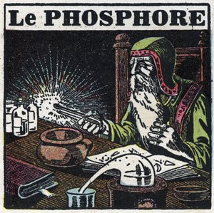 Fosforescência: fósforo. Um alquimista à procura da pedra filosófica no seu laboratório. Ilustração anónima de 1925. Coleção particular. de Anonymous Anonymous