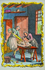 Médico estudando o movimento do sangue: frontispício do "memoire sur le mouvement du sang et sur les effets de la seaignee" de Albrecht von Haller (1708-1777) 1756, Collection Privee de Anonymous Anonymous