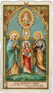 Imagem piedosa: A família santa com o Espírito Santo e Deus (cromolitografia) de Anonymous Anonymous