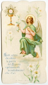 Imagem piedosa: Um anjo segurando um lilum (gravação) de Anonymous Anonymous
