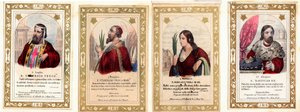 Imagem piedosa: "St. Ulrich de Augsburg, St. Stanislaus, St. Bibiana, St. Ladislas I da Hungria" Cartão de colecção privada de Anonymous Anonymous