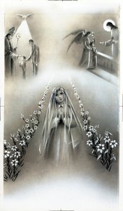 Imagem piedosa: a comunhão e a profissão de fé, etapas da educação religiosa cristã. Cartão de colecção privada de Anonymous Anonymous