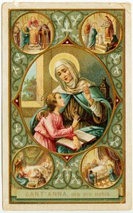 Imagem piedosa: cenas da vida de Santa Ana, O casamento, o nascimento de Maria, a apresentação ao Templo e a morte (cromolitografia) de Anonymous Anonymous