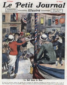 Bailes populares nas ruas de Paris por ocasião da festa nacional no dia 14 de Julho. Ilustração retirada do "Le petit journal illustrious" de 17/07/1921. Coleção Particular de Anonymous Anonymous
