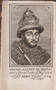 Retrato de Alexis I Mikhailovitch de Russie (1629-1676), dit le tsar tres paisible (Retrato do Czar Alexis I Mikhailovich da Rússia) - Etching from "The Present State of Russia" de Samuel Collins de Anonymous Anonymous