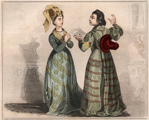 Retrato de Alain Chartier, diplomata e escritor francês (1385-1433), com uma senhora da corte de Carlos VI. Gravura de 1859 em "Le Monde. História de todos os povos desde os tempos mais remotos até aos nossos dias". por M. E. de Lostalot Bachoue (Lostalot- de Anonymous Anonymous