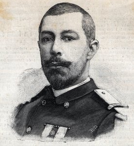 Retrato de Antoine Mizon (1853-1899), explorador francês em África. Gravura em "Le Peute Parisien" (Le Peute Parisien) de Anonymous Anonymous