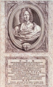 Retrato de Arcangelo Corelli (1653-1713) compositor e violinista italiano Gravura. Coleção particular milanesa do século XVIII de Anonymous Anonymous