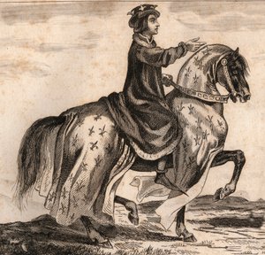 Retrato de Carlos IV, o Bel (1294-1328), Rei de França. Gravura de 1859 em "Le Monde. História de todos os povos desde os tempos mais remotos até aos nossos dias". por M. E. de Lostalot-Bachoue (Lostalot Bachoue). Coleção particular. de Anonymous Anonymous