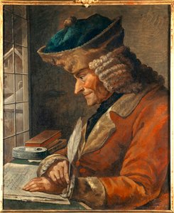 Retrato de François Marie Arouet Voltaire (1694-1778) no seu gabinete de trabalho Pintura do século XVIII. Dim. 0,43 x 0,35 m Paris, musee Carnavalet - Retrato de François Marie Arouet Voltaire (1694-1778) no seu gabinete de estudos. Pintura do 18º centro. de Anonymous Anonymous