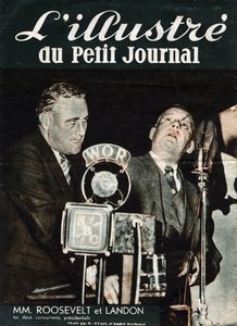 Retrato de Franklin Delano Roosevelt (1882-1945) e Alfred Mossman "Alf" Landon (1887-1987), os dois concorrentes no Presidencial dos Estados Unidos. No "L