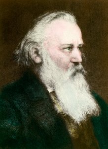 Retrato de Johannes Brahms (1833-1897), compositor alemão" Gravura da colecção privada do século XIX de Anonymous Anonymous